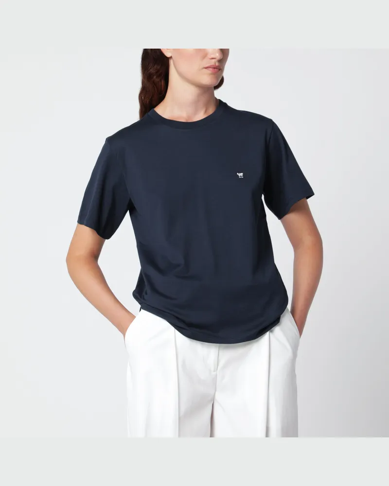 Max Mara Blaues T-Shirt aus Baumwolle mit Logostickerei Blue