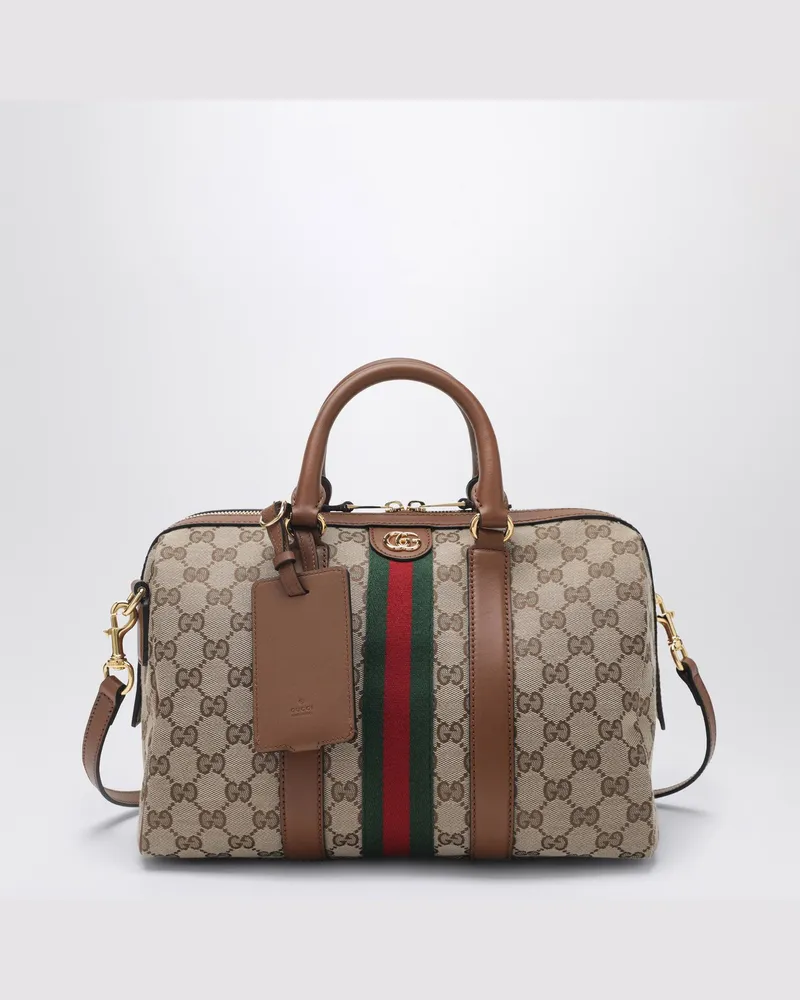 Gucci Ophidia Bowlingtasche mittlerer Größe aus GG-Gewebe in Beige und Braun Beige
