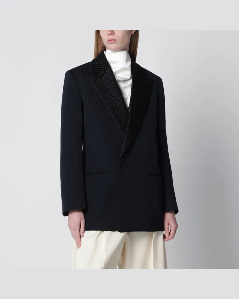 Bottega Veneta Doppelreihige Smokingjacke aus Wolle in Blau Blue