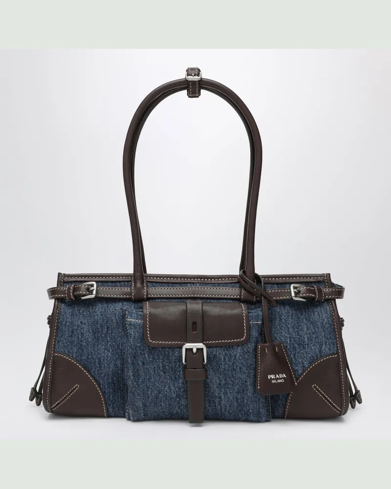 Prada Handtasche Bonnie Medium aus blauem Denim und Leder Blue