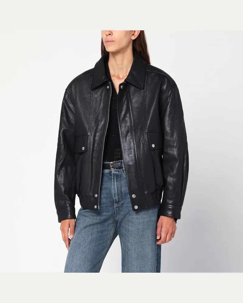 Dunst Schwarze Lederbomberjacke Schwarz