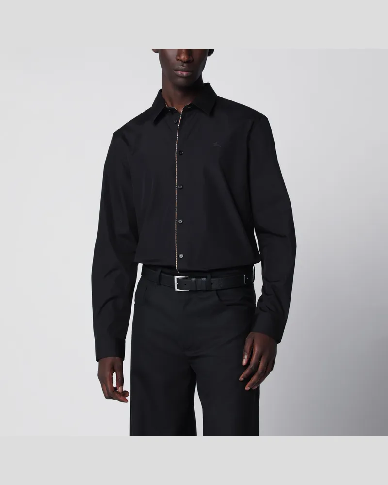 Burberry Baumwollpopelinehemd mit Check-Besatz in Schwarz Black