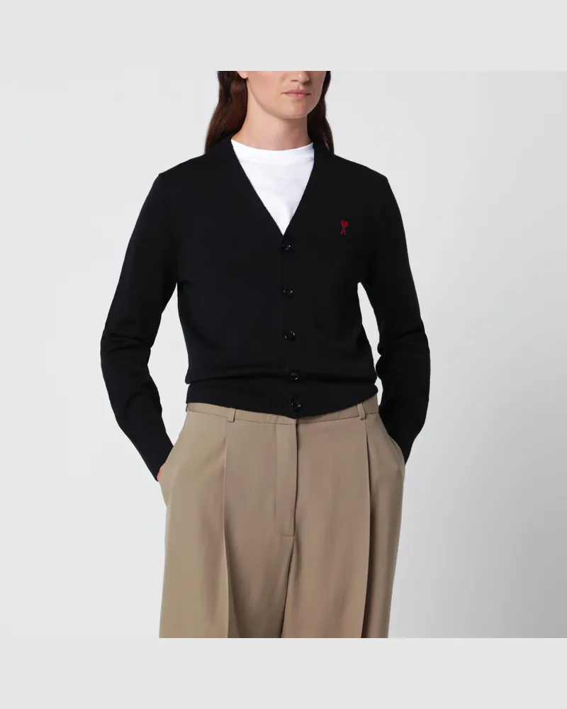 AMI Paris Schwarzer Ami De Coeur Cardigan aus Wolle Black