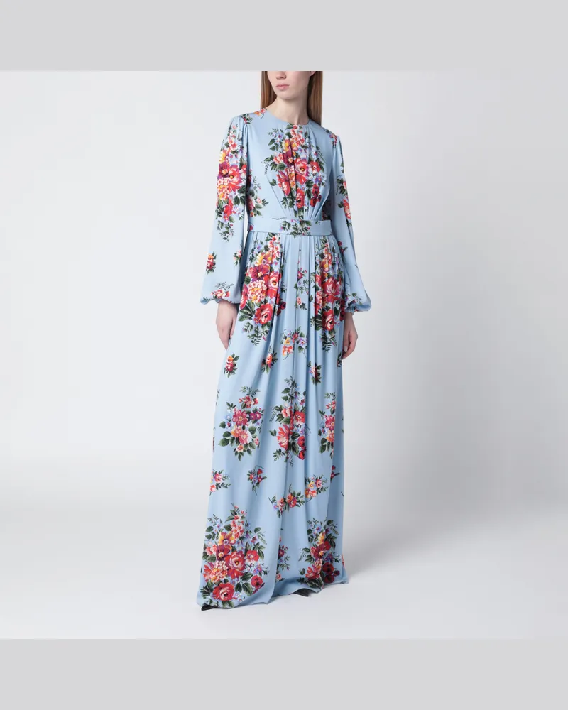 Dolce & Gabbana Hellblaues langes Kleid mit Blumenprint Light
