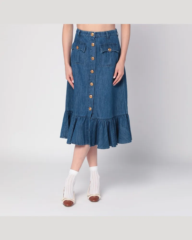 Valentino Garavani Blauer Jeansmidirock aus Denim Blue