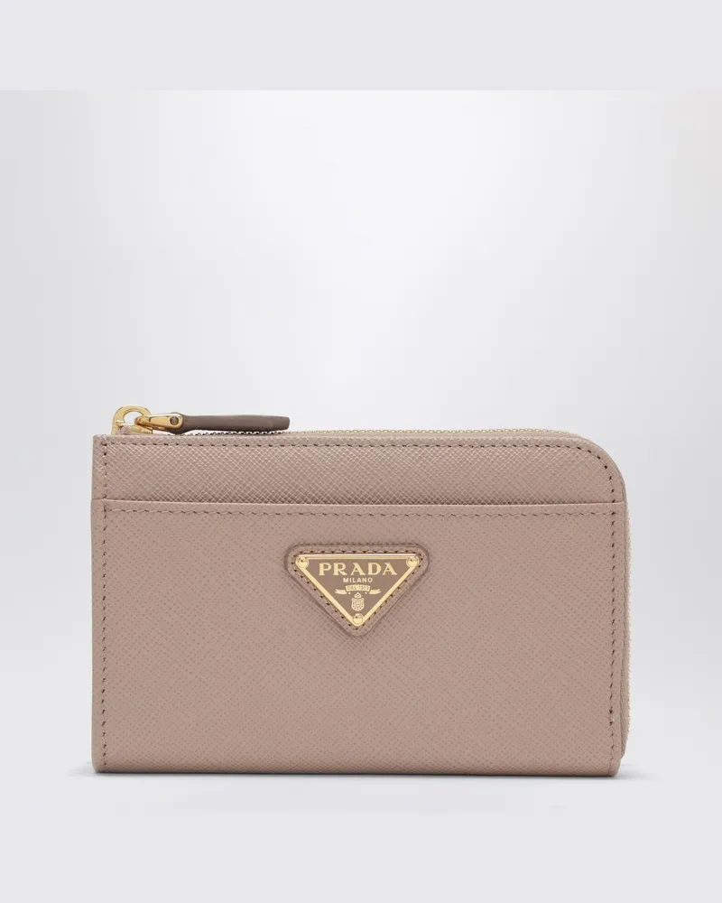 Prada Puderfarbener Schlüsselanhänger mit Reißverschluss aus Saffianoleder Rosa