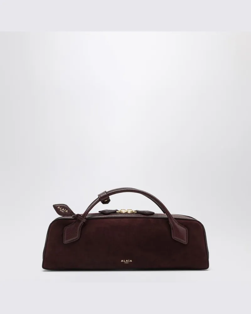 Alaïa Bordeauxrote Le Teckel Clutch aus Wildleder Burgunderrot