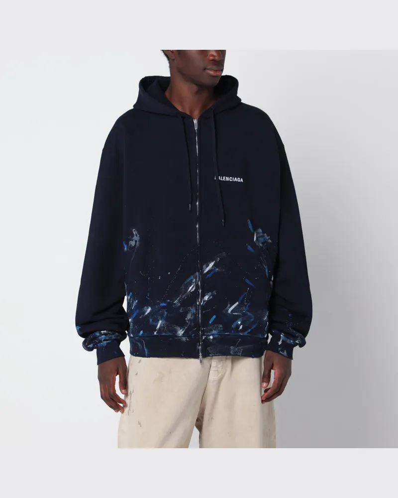 Balenciaga Navyblaues Sweatshirt mit Reißverschluss und Farbfleckeneffekt Blue