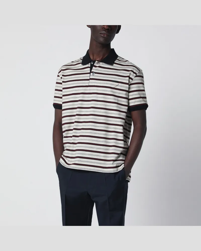 Prada Ivory/garnet striped cotton polo shirt Beige