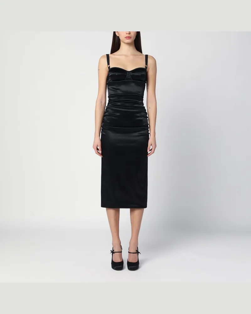 Dolce & Gabbana Drapiertes schwarzes Kleid mit BH-Detail Schwarz