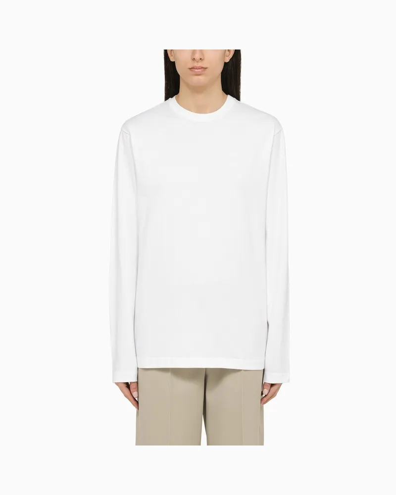 SPORTMAX Langärmeliges weißes T-Shirt aus Baumwolle Weiß