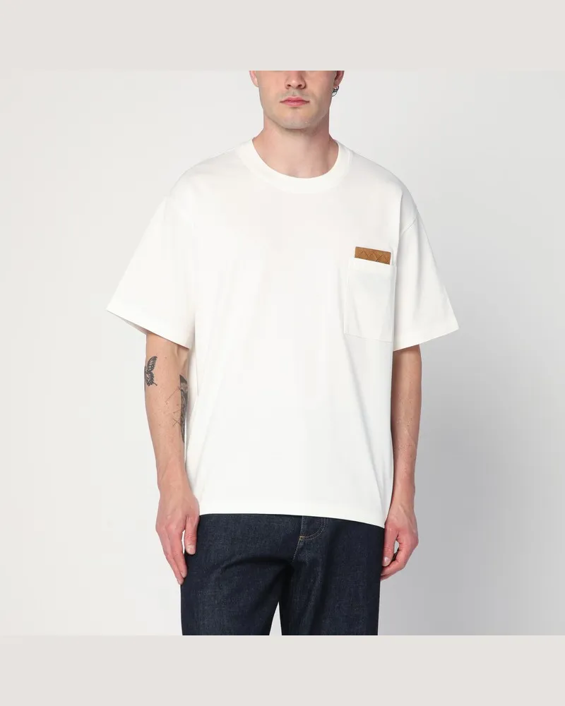 Bottega Veneta Weißes T-Shirt mit gewebtem Detail Weiß