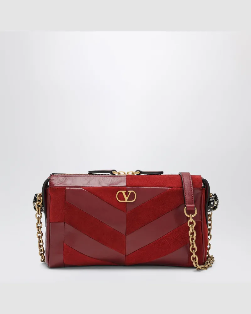Valentino Garavani Kleine Panthea Schultertasche aus Veloursleder und Nappaleder mit Chevron-Muster Red