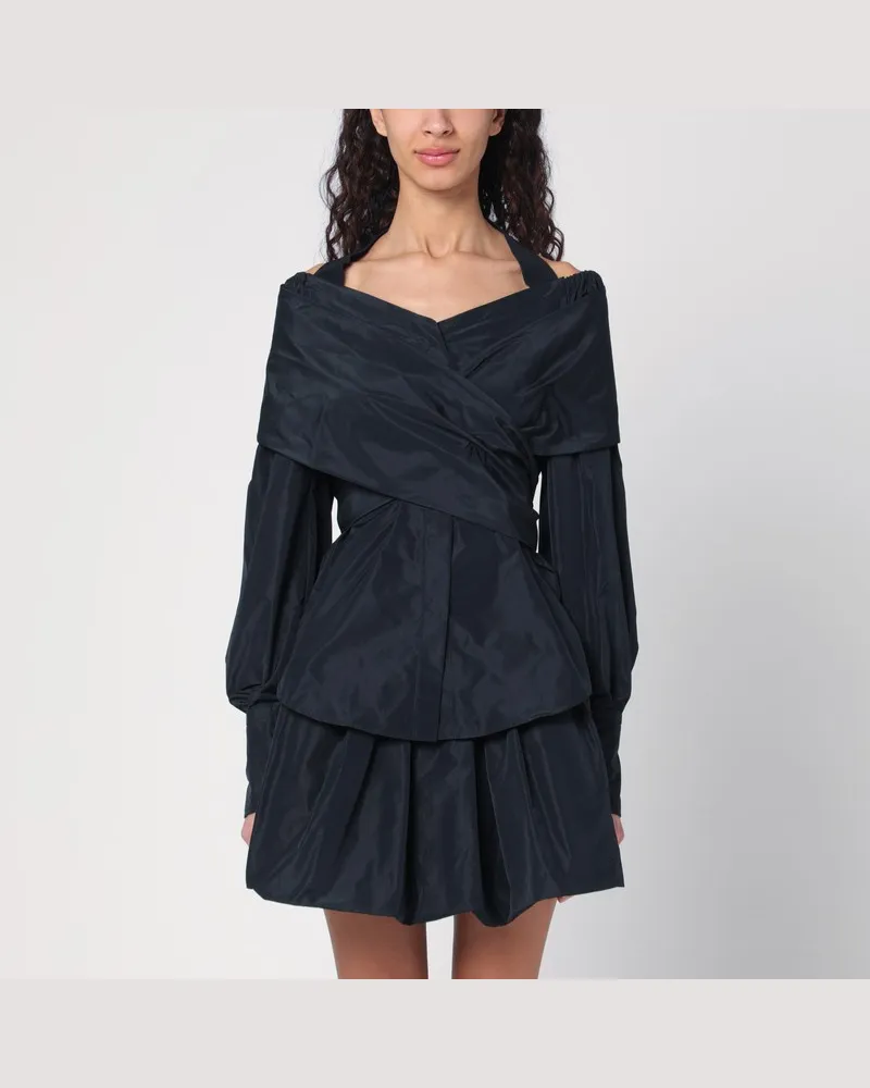 Patou Schwarze blaue Crossover-Bluse Blau