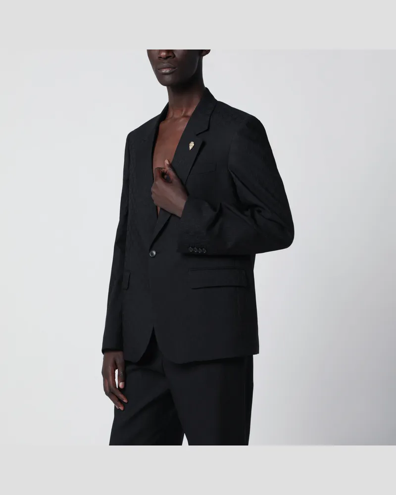 Gucci Schwarze Einreihige Jacke Aus GG-Wolle Black