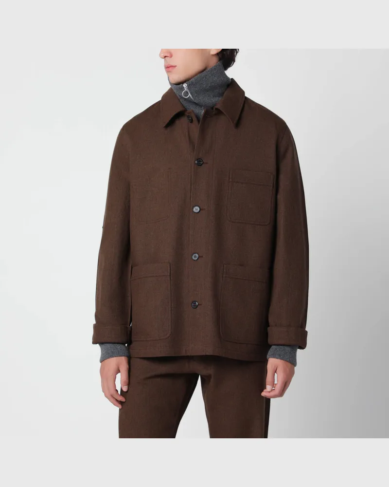 Prada Ebony brown shirt jacket in virgin wool Brown