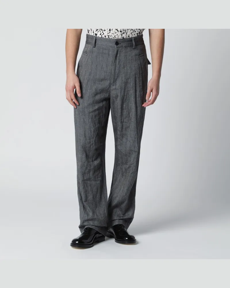 Dries van Noten Schwarze Hose mit Fischgrätmuster Schwarz