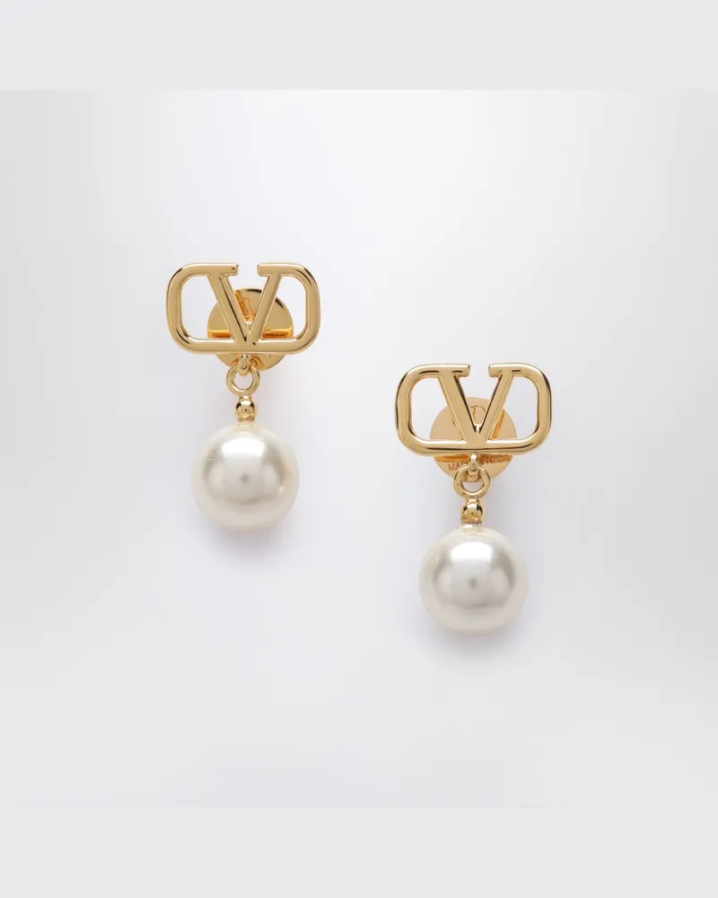 Valentino Garavani Goldfarbene Ohrringe VLogo Signature mit Perle Metallisch