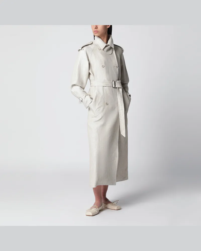 Max Mara Zweireihiger Staubmantel aus sandfarbenem Leinen-Drillich Beige