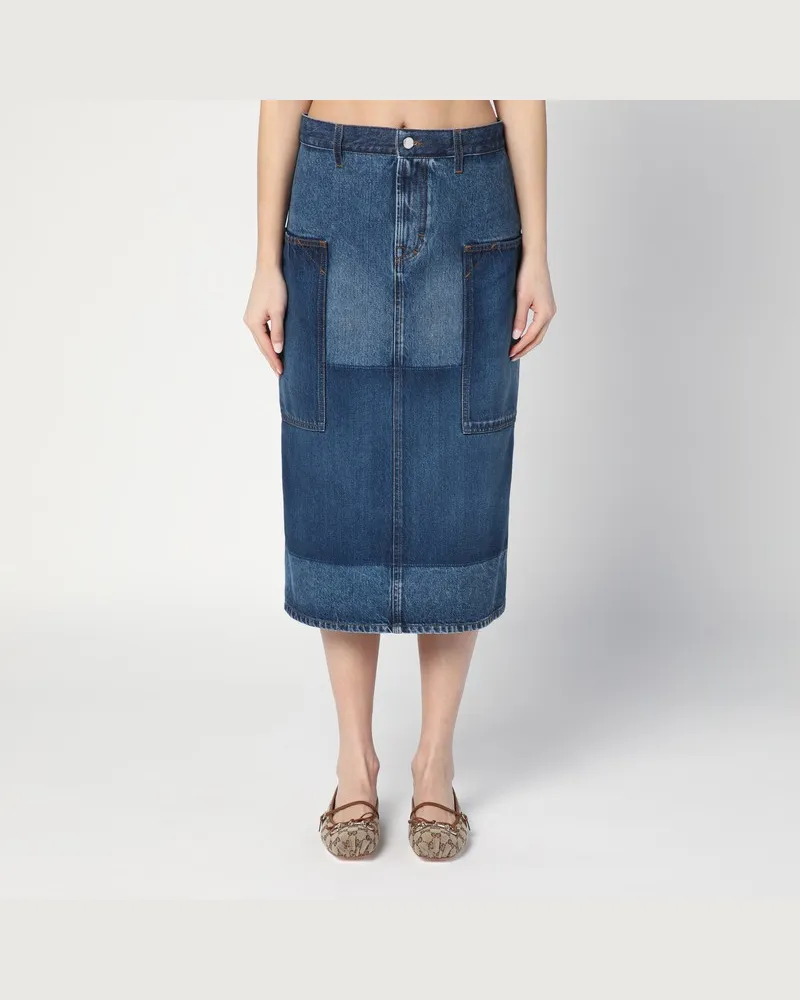 Gucci Blauer Patchworkrock aus Denim Blau