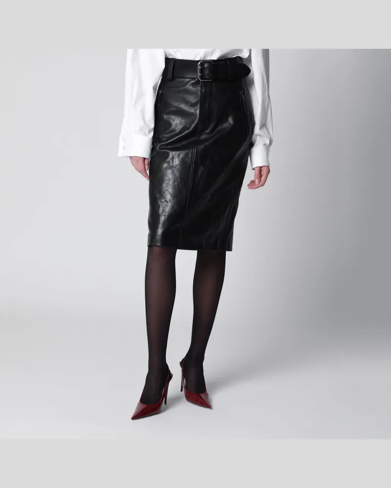 Saint Laurent Bleistiftrock mit Gürtel aus Kalbsleder in Schwarz Black