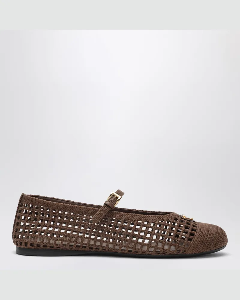 Prada Ballerinas aus Crochet-Strick in Kakaobraun Brown