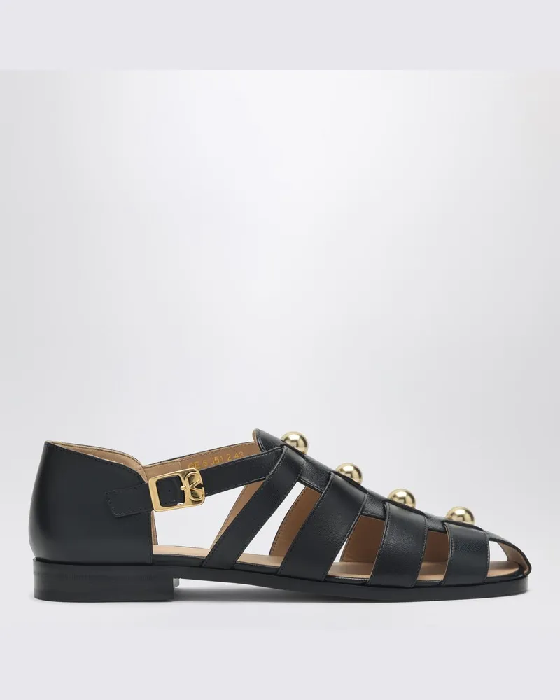 Valentino Garavani Schwarze Sandale Fisherman aus Leder mit Nieten Schwarz