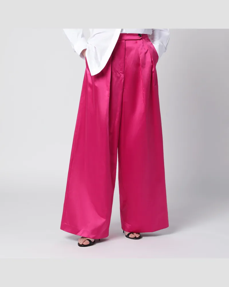 Dries van Noten Weite plissierte Hose aus fuchsiafarbenem Satin 