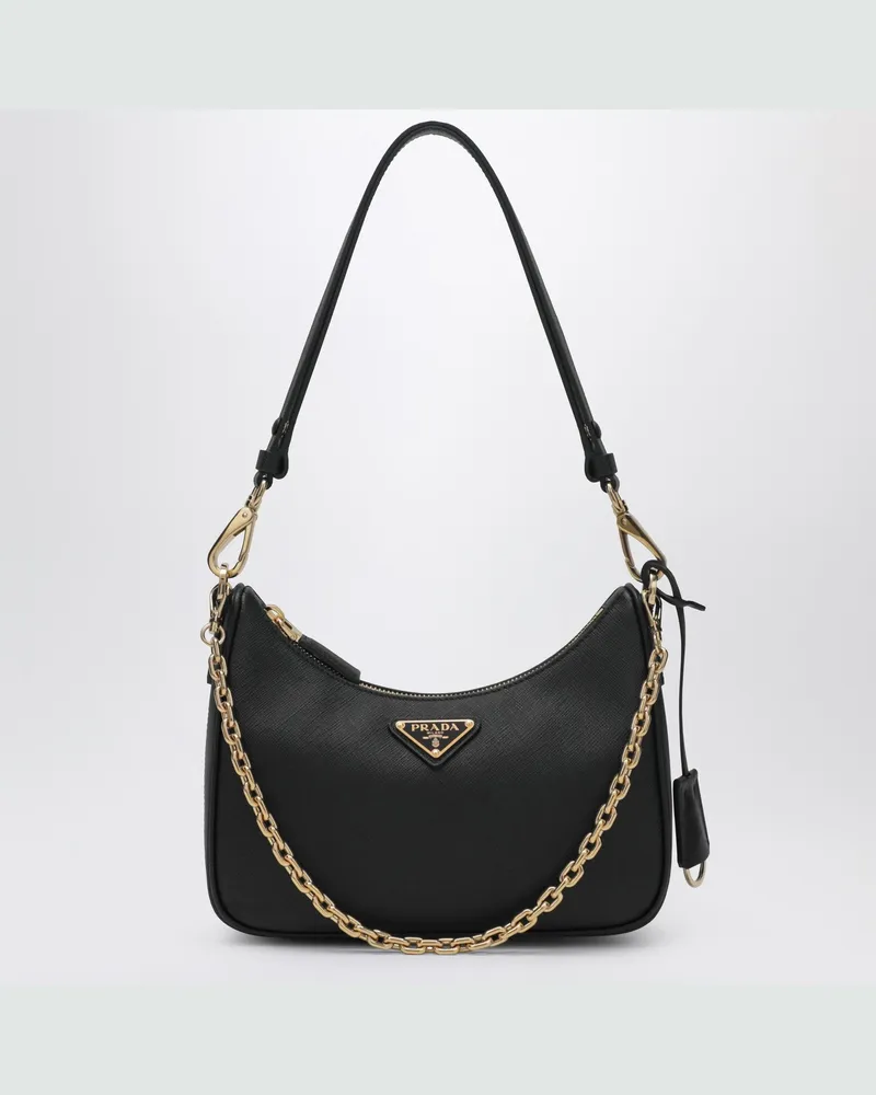 Prada Mini  Re-Edition Tasche aus schwarzem Saffiano Brown