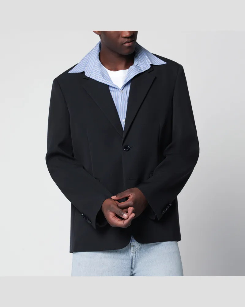 Balenciaga Dunkelblaue Hybrid-Overshirt aus Wolltwill Blue
