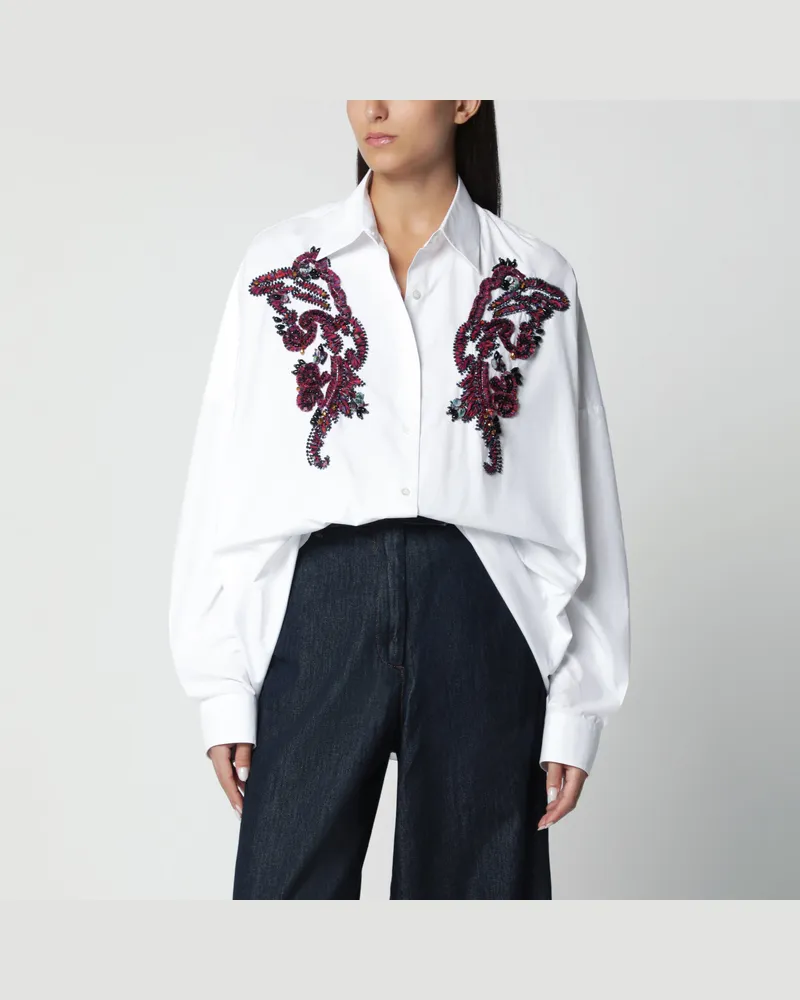 Dries van Noten Weißes Baumwollhemd mit Stickerei White