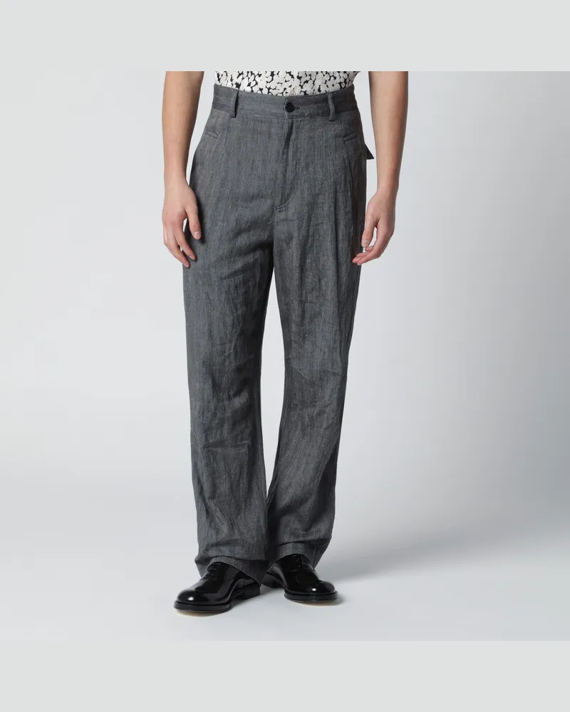 Dries van Noten Schwarze Hose mit Fischgrätmuster 