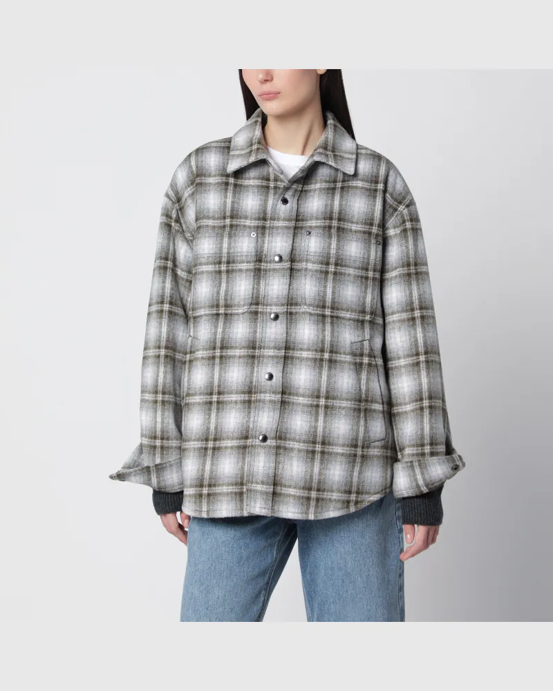 Dunst Khakifarbene karierte gesteppte Flanellhemdjacke Green