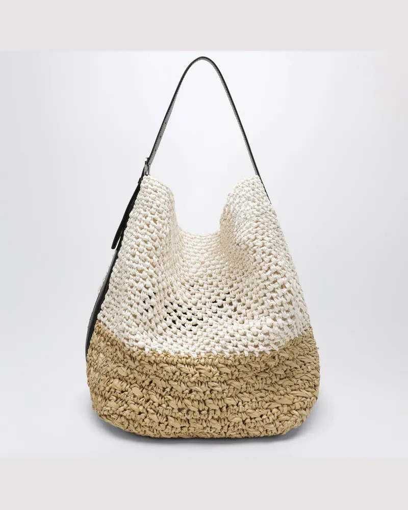 Totême Tote Bag mit Gürteldetail aus écrufarbener Raffia Beige