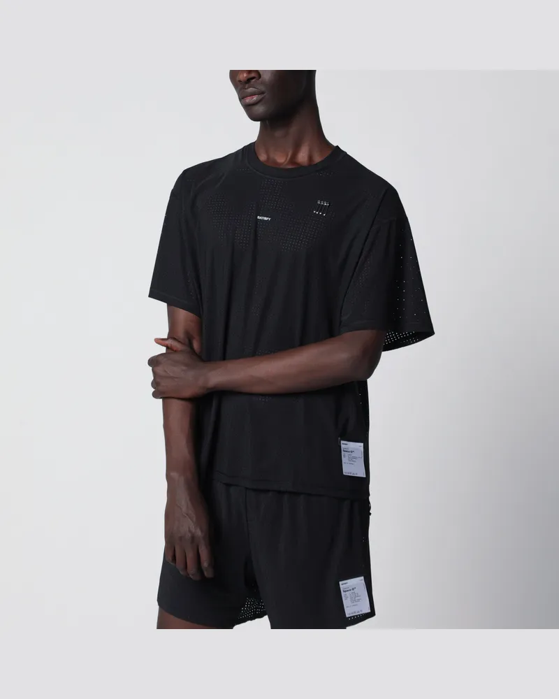 Satisfy Schwarzes Space-O T-Shirt aus perforiertem Micro-Jersey Black