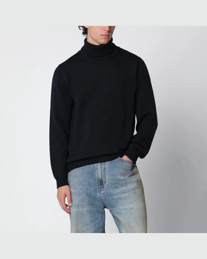Roberto Collina Marineblauer Rollkragenpullover aus Wolle Blue