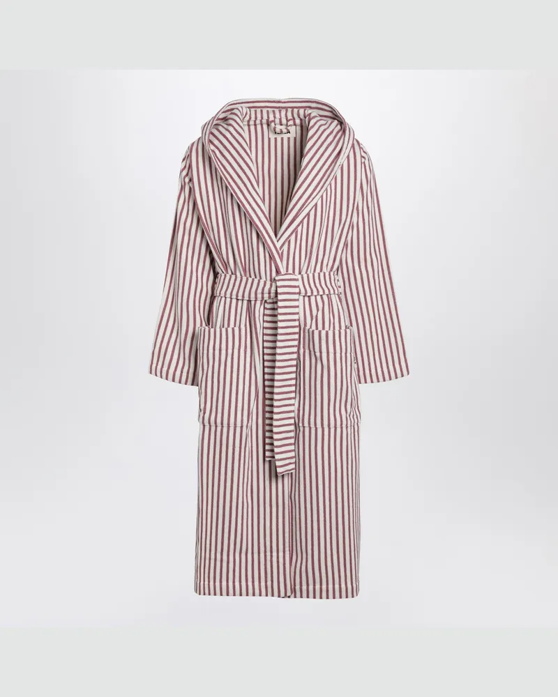 TEKLA Bademantel weiß/dunkelrosa gestreift Burgundy