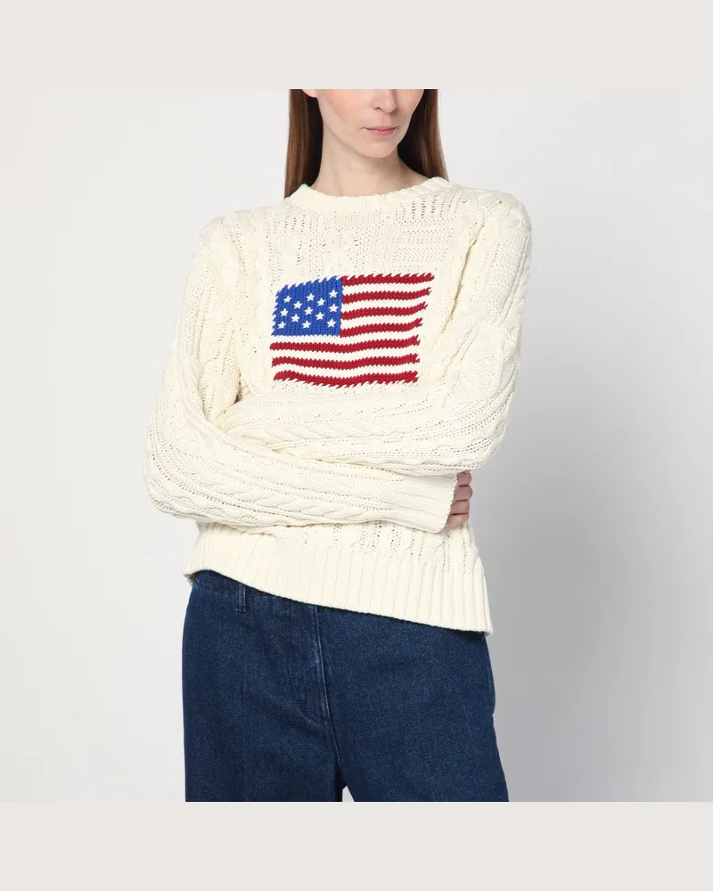 Ralph Lauren Cremefarbener Pullover mit Flaggendetail Grün