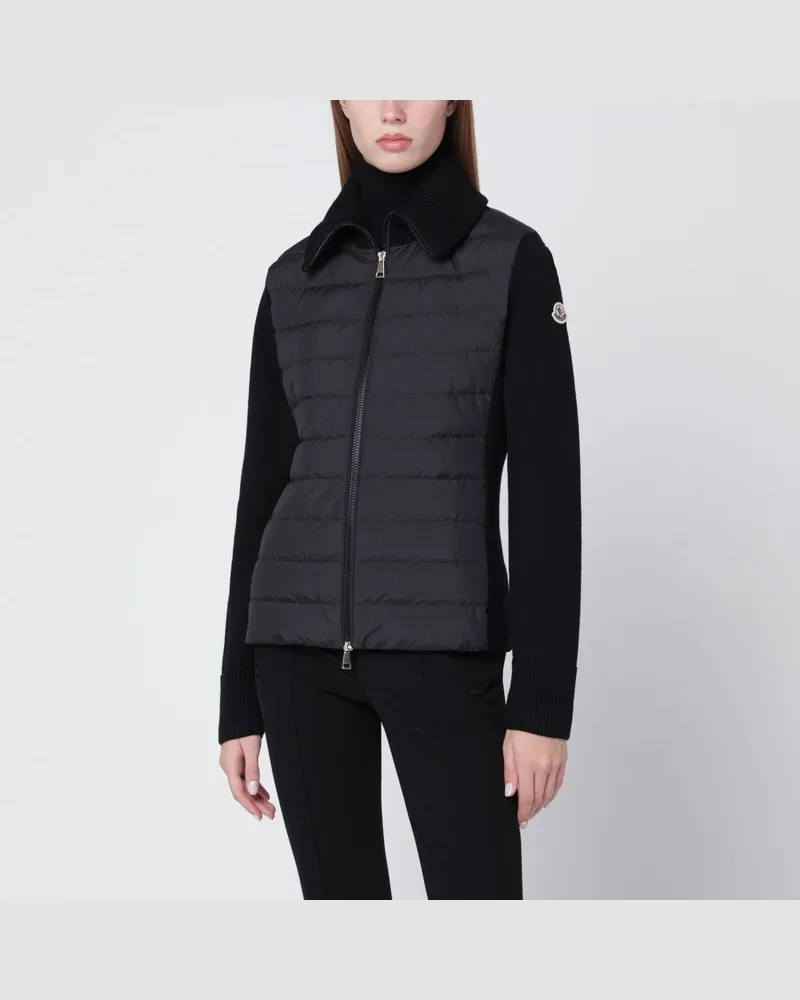 Moncler Schwarzer wattierter Cardigan aus Wolle Schwarz