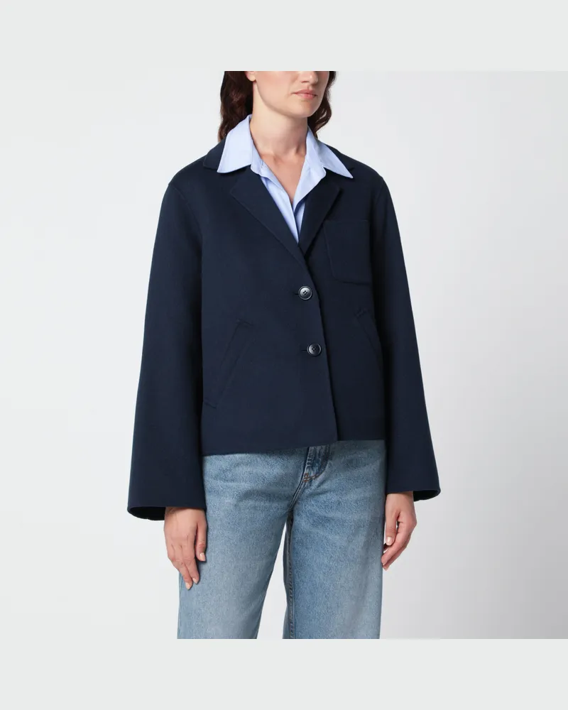 Max Mara Blaue kurze Jacke aus Wollmischgewebe Blue