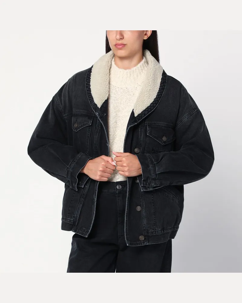 Isabel Marant Schwarze Pimia-Jacke aus Denim und Kunstpelz Schwarz