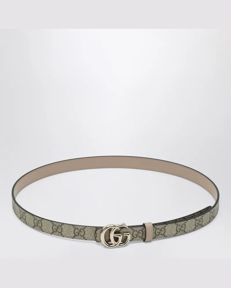Gucci Schmaler reversibler GG-Marmont-Gürtel in Beige/GG Supreme Beige