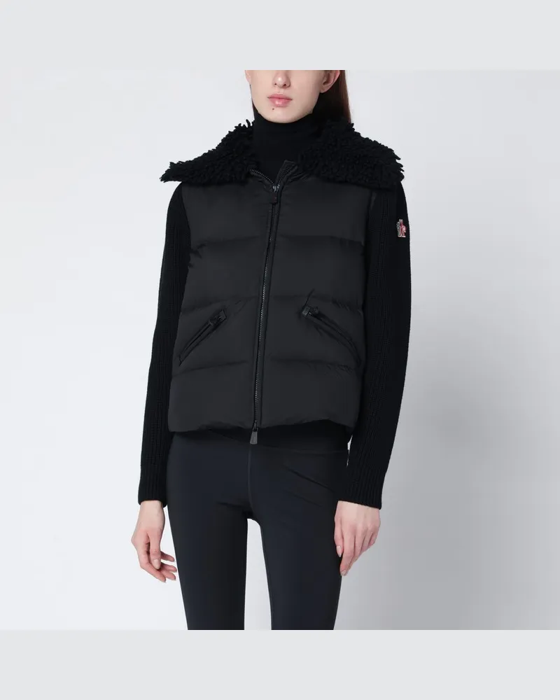 Moncler Schwarzer wattierter Cardigan aus Wolle Schwarz