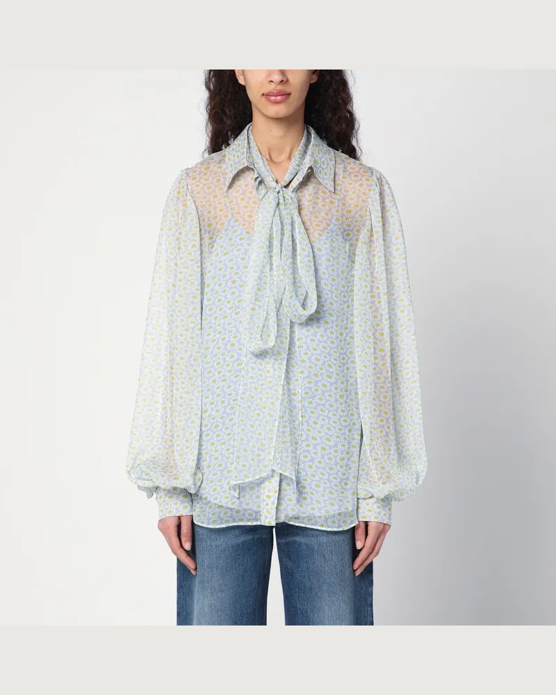 Gucci Bluse mit Blumendruck aus Seidenchiffon Grau