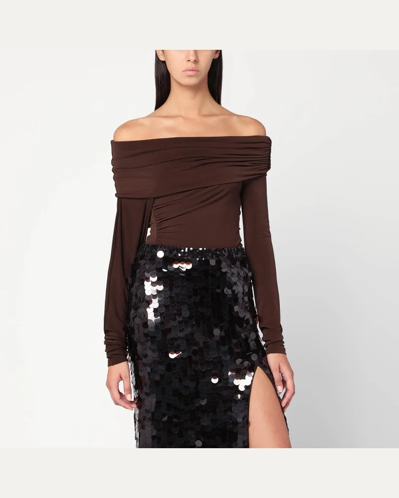 ANDAMANE Top mit nackten Schultern aus braunem Jersey Brown