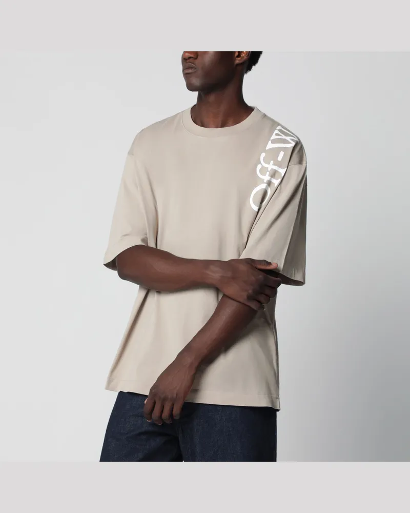 OFF-WHITE Beiges Baumwoll-T-Shirt mit Rundhalsausschnitt und Logoprint White
