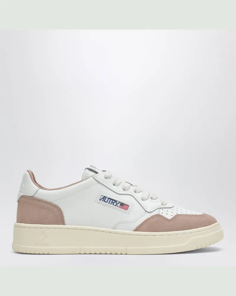 AUTRY Medalist Low Sneaker aus weißem Leder und zimtrosa Veloursleder White