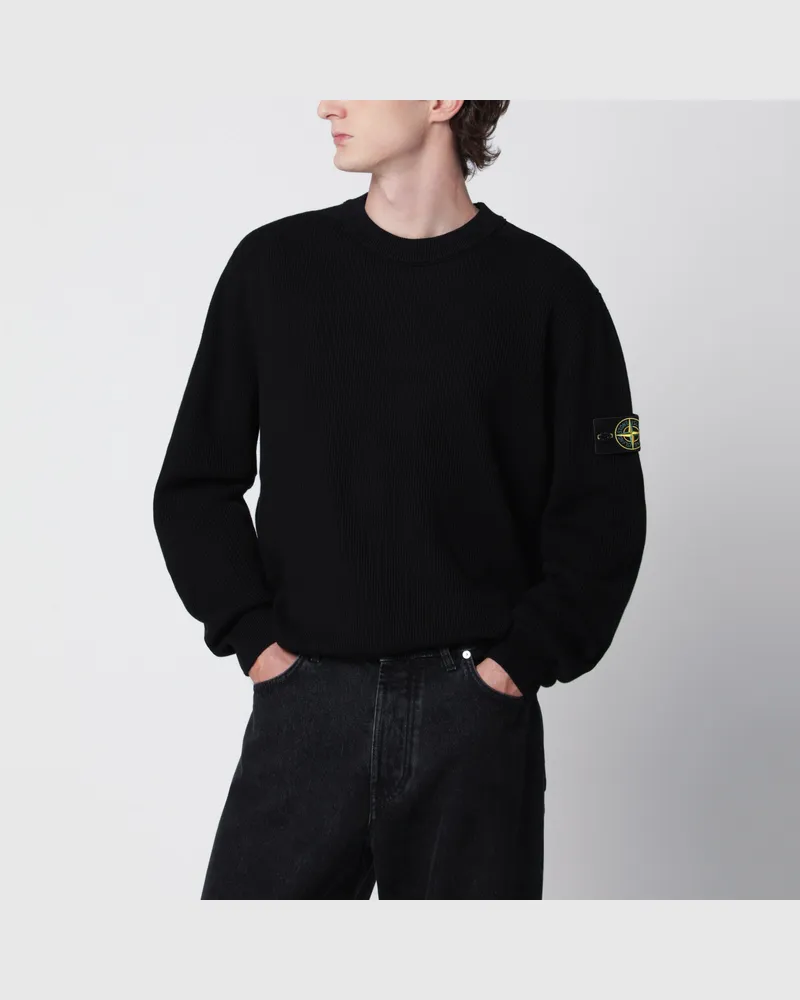 Stone Island Schwarzer Rundhalspullover aus Baumwolle Black