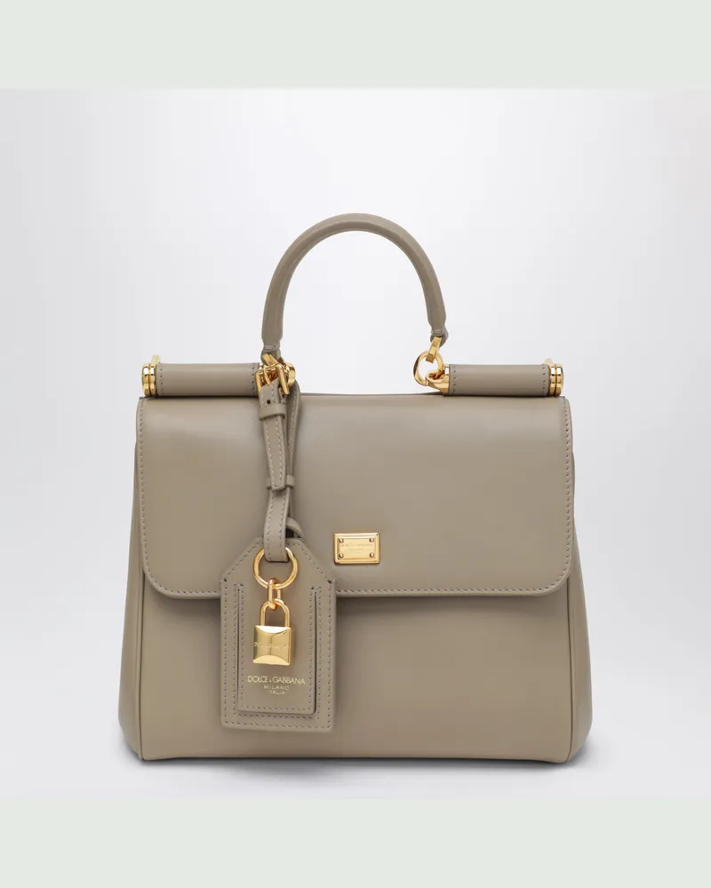 Dolce & Gabbana Schultertasche Meine Sizilien aus schwarzem Leder Beige