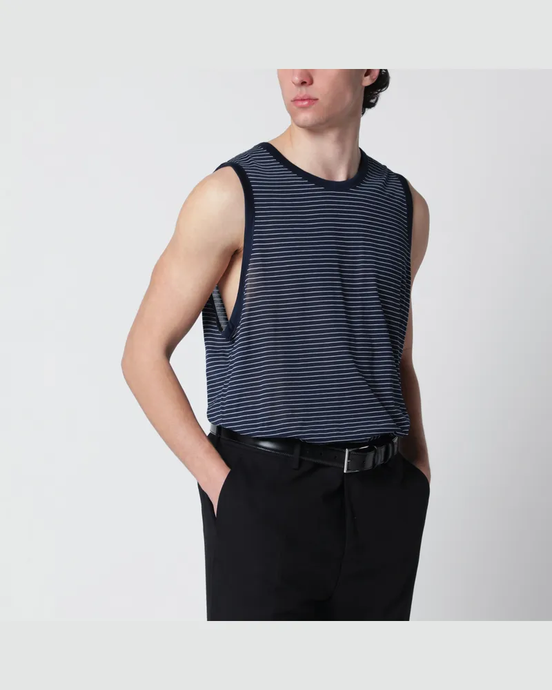 AMI Paris Gestreiftes Tanktop Tinte/Weiß mit Logo Black